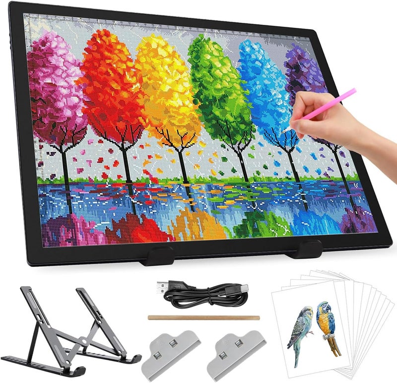 Zocelight A3 Rechargeable Light Box with Stand/Clips,led Light pad with 3000mAh Battery,3 Colors dimmable and 6 Level dimming Light Table for Diamond Painting,Drawing,Sketching,Tattoo,Vinyl Weeding - Image 1